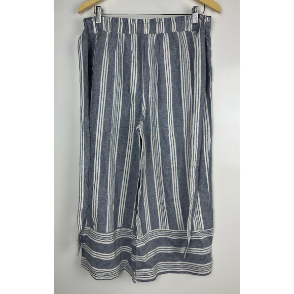 NWT Pink Rose Linen Cotton Wide Leg Pants Blue Striped Beachy Lagonlook Large - Picture 7 of 10